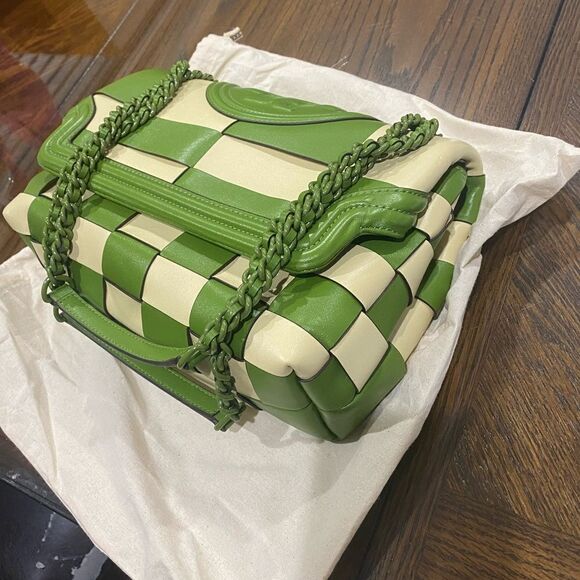TORY BURCH RARE FLEMING GREEN CREAM PATCHWORK CROSSBODY - Picture 12 of 13